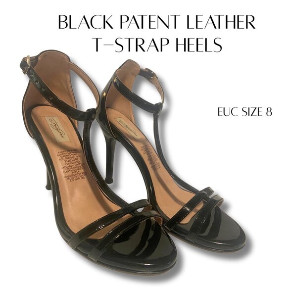 EUC US 8 Black Patent T-Strap Heels - Picture 1 of 5